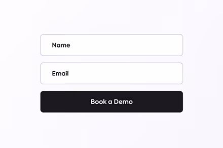 Form with fields for Name and Email and a black button labeled 'Book a Demo'.